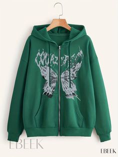 Ebeek - Womens Butterfly Print Thermal Hoodie with Kangaroo Pocket and Drawstring - Long Sleeve Zip Up Sweatshirt for Casual Fall & Winter Tops Thermal Hoodie, Fall Care, Zip Up Sweatshirt, Winter Tops, Butterfly Print, Casual Fall, Kangaroo Pocket, Kangaroo, Collar Styles