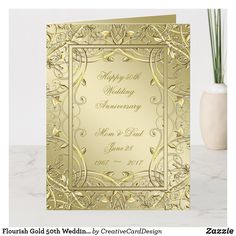 an elegant gold wedding anniversary card