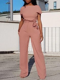 Alluring Solid Waist Belted Wide Pants Jumpsuit Gaun Fashion, Salwar Kamiz, Mode Inspo, Maxi Skirts, Trend Fashion, Trendy Style, Wide Pants, Work Attire