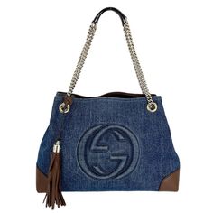 Gucci Shoulder Bag Soho Interlocking G Gg Tote Bag Chain Tassel Bag Blue Width: Approx. 37 (Bottom) Cm Height: Approx. 27 Cm Depth: Approx. 14.5 Cm Gucci Blue Tote Bag, Bags Gucci, Gucci Shoulder Bag, Bag Chain, Tassel Bag, Gucci Bags, Blue Bags, Soho, Color Blue