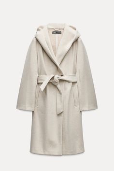 BELTED SOFT HOODED COAT Long Beige Coat, Suede Trench Coat, Trench Coat Dress, Coat With Hood, Beige Coat, Cargo Shirts, Shirt Blouses Tops, Belted Coat, Zara Jackets