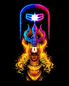 a neon painting of a woman with horns on her head