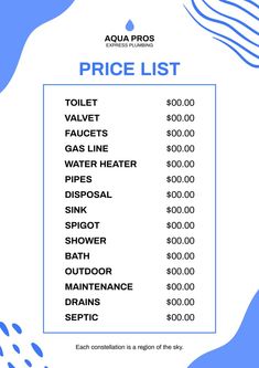 the price list for aqua pros