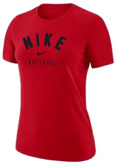 Red Tops With Team Logo For Team Events, Nike Tops With Letter Print For Team Events, Collegiate Red Tops For Team Events, Red Casual T-shirt For Team Events, Casual Red T-shirt For Team Events, Red T-shirt For Team Events With Team Spirit, Nike T-shirt For Team Events, Red T-shirt For Team Events, Nike Short Sleeve T-shirt For Baseball Season