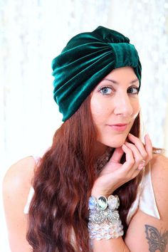 Hair Turban in Hunter Green Velvet by Mademoiselle Mermaid on Etsy. Bohemian Headwrap Headband For Party, Bohemian Party Headband Headwrap, Bohemian Turban With Matching Headband, Bohemian Fitted Headscarf Headband, Bohemian Turban For Festivals, Bohemian Green Headwrap Style Headband, Bohemian Green Headwrap As Headband, Green Bohemian Headpiece For Party, Green Bohemian Turban One Size