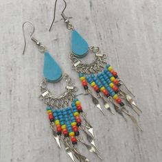 Spirit Of Nature Turquoise Teardrop Earrings Set Colorful Teardrop Dangle Earrings Set Handcrafted Design Hangs 3 1/2" Teardrop Measures 3/8" Wide X 5/8" Long Dangles Have Turquoise, Yellow, Orange, Red & Black Beads Stone Southwest Earrings Made In Peru Bohemian Teardrop Earrings With Ear Wire, Festival Teardrop Earrings With Ear Wire, Beaded Dangle Teardrop Earrings For Festivals, Bohemian Turquoise Teardrop Drop Earrings, Turquoise Bohemian Teardrop Earrings, Multicolor Bohemian Teardrop Earrings, Handmade Turquoise Teardrop Earrings, Handmade Southwestern Dangle Teardrop Earrings, Turquoise Teardrop Beaded Earrings For Gifts