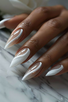 Milky French Nail Designs: Lunar Accents Almond Nails Galaxy, French Tip Trendy Nails, Fall White Nail Designs, Cool French Manicure Ideas, Frosted Tips Nails, Milky Wedding Nails, Wedding Nails 2024 Trends, Extensive Nail Art, Sheer Nail Ideas