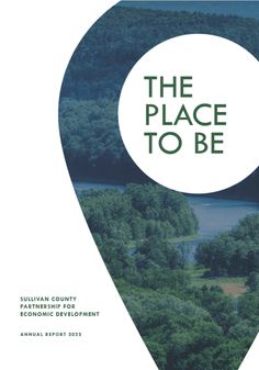 the place to be brochure is shown with trees and water in the background