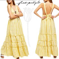 Free People Beach Club Sleeveless Maxi Dress In Sunshine Combo Size: M Sweeping Tiered Maxi Dress With A Bold Gingham And Plunging Neckline To Match A Deep Scoop Back. ~ Plunging V-Neck With Tie ~ Sleeveless ~ Deep Scoop Back ~ Slip-On Styling Polyester/Rayon Hand Wash Yellow Tie-back Dress For Vacation, Sundress Style Maxi Dress For Beach Picnic, Sleeveless Maxi Dress For Beach Picnic, Sleeveless Maxi Dress For Beach Season Picnic, Sleeveless Sundress For Beach Season Picnic, Beach Season Sundress Maxi Dress For Picnic, Yellow Sundress For Summer Picnic, Yellow Summer Picnic Sundress, Yellow Sleeveless Sundress For Picnic