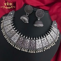 Rs400+ship ...⁵v20 Oxidised Necklace, Oxidized Silver Earrings, Edgy Jewelry, Dresses Indian, Fancy Jewellery