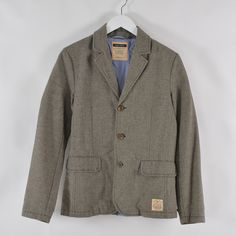 Marc O Polo Women's Twill Blazer Jacket Size 16 Gray Three-Button Retro Vintage Casual Double-breasted Blazer With Pockets, Casual Winter Tweed Jacket Button-up, Winter Khaki Blazer With Button Closure, Double-breasted Cotton Blazer With Pockets, Casual Tweed Jacket With Button Closure, Casual Fitted Tweed Jacket With Buttons, Cotton Double-breasted Blazer With Pockets, Fitted Casual Tweed Jacket With Buttons, Fall Sport Coat With Lapel Collar And Buttons