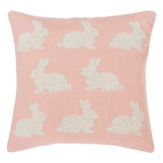 Playful and charming with a delightful splash of pattern the Bunny Hop Knit Pillow adds pizzazz to modish interior dcor. Made from pure soft cotton and colored in rosy hues of blossom and vanilla grey Bunny Hop casts light upbeat ambiance. The animal motifs convey year round energy to fashion now bedrooms the nursery the family room or den. For over 100 years SAFAVIEH has set the standard for finely crafted rugs and home furnishings. From coveted fresh and trendy designs to timeless heirloom-quality pieces expressing your unique personal style has never been easier. Begin your rug furniture lighting outdoor and search and discover over 100000 SAFAVIEH products today. Bunny Beds, Farmhouse Decorative Pillows, Grey Bunny, Grey Color Scheme, Knit Pillow, Interior D, Bunny Designs, Bunny Print, The Bunny