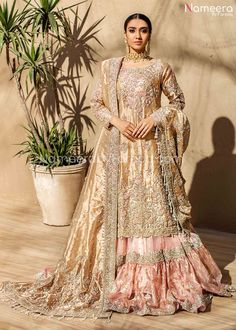 Buy Pakistani Bridal Dresses-Farshi Gharara for Walima with Long Shirt Online-Pakistani Bridal Wear With Dabka, Nagh, Zari, Embroidery, Patch Work In USA, UK, Canada, Australia Visit Now : www.NameerabyFarooq.com or Call / Whatsapp : +1 732-910-5427 Farshi Gharara, Bridal Gharara, Gharara Designs, Walima Dress, Bridal Dresses Pakistan, Bridal Dress Fashion, Pakistani Bridal Dresses, Pakistani Wedding Dresses, Pakistani Bridal Wear