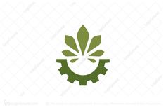 a green gear wheel with leaves inside it logo is suitable to be used as a symbol for