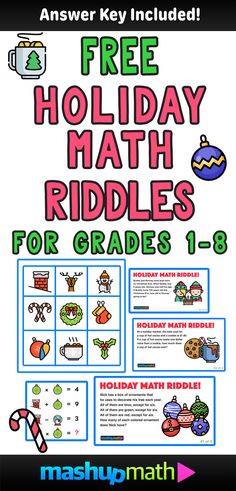 the holiday math riddles for grade 1 - 8 is shown in this activity book