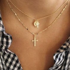 This stylish Gold Cross Charm Necklace features a beautiful Cross pendant with an intricately detailed Virgin Mary charm. Meticulously crafted with a pressed sheet of silver making it lightweight, this necklace is perfect for any special occasion. DETAILS & SIZE Finish: 18K gold plate Material: .925 sterling silver Measurements: Chain: 16" + 2" extension Lobster claw clasp Shop Necklaces for more options to layer this with! Dainty Silver Plated Charm Necklaces, Silver Gold-plated Round Pendant Charm Necklace, Silver Plated Pendant Charm Necklace, Sterling Silver Pendant Necklace, Plated, Sterling Silver Plated Pendant Necklace, Silver Gold-plated Charm Necklace With Delicate Chain, Silver Delicate Chain Charm Necklace, Gold-plated, Silver Plated Round Pendant Charm Necklace, Silver Plated Charm Necklaces As Gifts