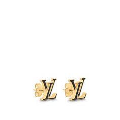 LOUIS VUITTON® - Lv Iconic Enamel Earrings - Black Luxury Logo Earrings, Louis Vuitton Earrings, Women Louis Vuitton, Golden Earrings, Louis Vuitton Official, Fashion Jewelry Earrings, Enamel Earrings, Earrings Black, Earrings Collection