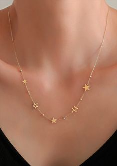 "14K Solid Gold Star Striped Dorica Necklace / Dainty Minimalist Ethnic Necklace  * Gold KT: 14K Solid Gold * Chain Lengths: 14\", 15\", 16'' 18\", 20\", 22\", 24\" * The length of the chain in the photo is 20 inches. Follow on Instagram - @bayargold.tr My Web Site - https://www.bayargold.com * Bayar Gold is a fine jewelry company. Please do not hesitate to ask us questions. We are always here to help you. * All items are packed in the high-quality jewelry box. The gift message is available. Ple Handmade Star-shaped Yellow Gold Necklaces, Handmade Yellow Gold Star Necklaces, Handmade Gold Star Necklace, Handmade Star-shaped Gold Necklace, Bohemian Star-shaped Gold Jewelry, Bohemian Gold Star Jewelry, Star Gold Necklace, Simple Gold Chain, Small Gold Necklace