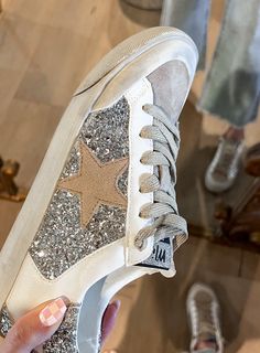 Your Favorite Glitter Neutral Star Sneaker Everyday Fall Sneakers With Speckled Midsole, Casual Low-top Sneakers With Glitter Print, Casual Lace-up Sneakers With Glitter Print, Casual Sneakers With Glitter Print, Casual Glitter Print Sneakers, Casual Sneakers With Glitter Accents For Streetwear, Casual Glitter Sneakers For Spring, Casual Sneakers With Glitter Accents For Spring, Casual Glitter Accents Lace-up Sneakers