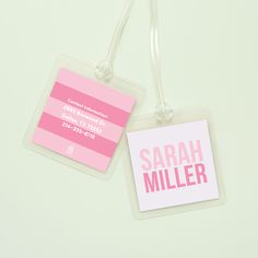 These adorable bag tags make any back pack or luggage look super cute. Personalized with your name and option for contact information on the back!Product Details:- 2.75" Square Laminated Bag TagProcessing & Ship Time:-Orders are processed between 3-5 business days.-Shipping varies between USPS & Fed Ex.*Please let us know if you need your order by a specific date______________________________________________Say hi:: hello@joycreativeshop.comConnect with us on Instagram @joycreativeshop Cheap Trendy Pink Luggage Tag, Personalized Rectangular Luggage Tag For School, Rectangular Luggage Tag With Id Window For Personal Use, White Rectangular Badge Holder For Personal Use, White Rectangular Badge Holders For Everyday Use, Trendy Pink Badge Holders As Gift, Customizable Pink Luggage Tag For Travel, Rectangular White Badge Holders As Gift, Trendy Pink Luggage Tag For Travel