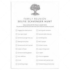 Family Reunion Selfie Scavenger Hunt Printable by LittleSizzle Family Reunion Selfie Scavenger Hunt, Family Reunion Photo Ideas, Family Reunion Scavenger Hunt, Selfie Scavenger Hunt, Family Reunion Activities, Family Reunion Photos, Scavenger Hunt Printable, Scavenger Hunt Games, Photo Scavenger Hunt