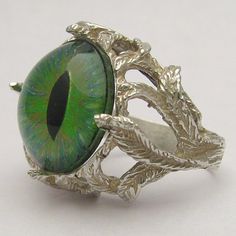 Handmade Sterling Silver Green Gothic Dragon Eye Claw by JandSGems, Unique Claw-shaped Silver Jewelry, Hand Cast White Gold Jewelry As Gift, Hand Cast Round Jewelry For Anniversary, Unique Green Hand Cast Jewelry, Unique Hand Cast Green Jewelry, Unique Hand-cast Green Jewelry, Formal Hand Cast Jewelry, Silver Claw Rings For Gift, Handmade Claw Jewelry As Gift