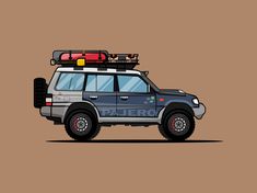 an suv with a light bar on top is shown in this cartoon style, it appears to be from the 80s or early 1990s