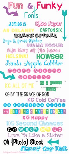 a poster with different types of font and numbers on it, including the words fun and funky