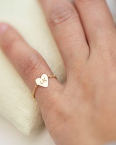 Dainty 14k gold Little Heart curb chain ring Personalize this chain ring with up to 4 characters of your choice. Dainty light chain ring style, Perfect as a stacking ring or by itself. Mini heart charm measures approx. 6.5 X 7.5mm leave us your personalization while check out in the note to seller box. Dainty 14k White Gold Heart Ring, Dainty Initials Jewelry For Promise, Dainty 14k Gold Initial Ring For Promise, 14k Gold Tarnish Resistant Heart Ring For Promise, Dainty 14k Gold Ring With Heart Charm, Tiny 14k Gold Heart Ring For Gift, Personalized Dainty 14k Gold Rings, 14k Gold Tiny Heart Ring For Gift, Dainty Personalized 14k Gold Rings