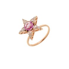 Ring in Pink Gold set with Diamonds & Pink Sapphire April Stone, Gem Diamonds, Ruby Sapphire, Charm Pendant Necklace, Pink Ring, Fancy Color Diamonds, Gold Set, Ring Collections, Sapphire Diamond