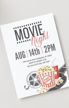 a movie night party with popcorn and drink