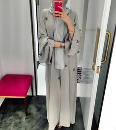 SPECIFICATIONS Fashion Element: Lace up Skirt-type: Swing Color: Gray Women's Lace Up Embroidered Beaded Cardigan Robe Dress Abaya Kimono Dubai, Habits Musulmans, Hijab Stile, Modern Abaya, Abaya Fashion Dubai, Abaya Design, Estilo Hijab, Abaya Kimono, Stile Hijab