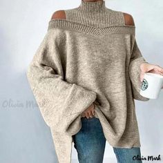 Olivia Mark - Effortlessly Chic Drop Shoulder Lantern Sleeve Sweater Casual Chique Stijl, Apricot Sweater, Style Désinvolte Chic, Lantern Sleeve Sweater, Style Casual Chic, Loose Fit Sweater, Oversize Pullover, Property Rights, Exclusive Clothing