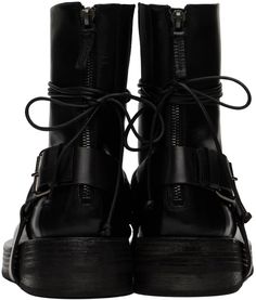 Marsèll.Black Musona Boots.Ankle-high buffed leather boots in black. Detachable pin-buckle harness-style overlay..· Lace-up closure.· Elasticized gusset at inner side.· Zip closure at heel.· Grained leather lining.· Stacked leather midsole.· Rubber outsole.· Platform: H1.75 in.Supplier color: Nero.Upper: leather. Sole: leather, rubber..Made in Italy..232349F113006 Harness Style, Boot Shoes Women, Luxury Streetwear, Side Zip, Mars, Black Boots, Leather Boots, Shoe Boots, Ankle Boots