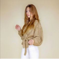 Super Cozy Crochet Knit Tie-Wrap Cardigan. 100% Acrylic Wash Hand Cold Soft Knit Wrap Sweater, Trendy Knit Wrap Sweater, Trendy Wrap Knit Sweater, One Size Beige V-neck Sweater, Spring Wrap Sweater In Soft Knit, Chic Wrap Cardigan In Soft Knit, Soft Knit Wrap Cardigan, One Size Chic Knitted Cardigan, Casual Wrap Sweater For Winter