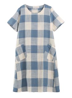 PRICES MAY VARY. FEATURES: This summer cotton linen tunic dresses for women is designed with classic Checked Pattern, Round Neck, Short Sleeve, Back Pleated, double Side Pockets MATERIAL: This women's petite t-shirt flare dresses plus size is made of soft cotton linen material. Cotton linen clothing is a nature, breathable and comfortable fabric, perfect for hot summer days COLLECTION: There are three colors for you choose: black/blue/navy, with hat, necklace, leggings, sandals, high heels to be Linen Tunic Dress, Midi Dress Blue, Linen Shirts Women, Shirt Dress Summer, Perfect Summer Outfit, Black And White Shoes, Plaid Tunic, Cotton Linen Dresses, Linen Shirt Dress