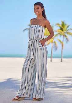 Radiate coastal chic in our comfortable strapless jumpsuit. Casual Bandeau Jumpsuits And Rompers For Vacation, Casual Bandeau Strapless Jumpsuit For Day Out, Strapless Jumpsuits And Rompers For Vacation, Casual Strapless Jumpsuits And Rompers For Vacation, Blue Strapless Jumpsuit For Summer Day Out, Strapless Jumpsuit For Summer Beach, Spring Vacation Bandeau Jumpsuits And Rompers, Spring Vacation Bandeau Strapless Jumpsuit, Casual Bandeau Strapless Jumpsuit For Summer