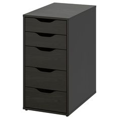 a black filing cabinet with five drawers