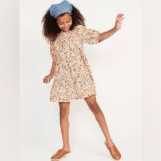 Not Brand New But Never Worn Puff Sleeves Swing Dress Tie Neck Standard Old Navy Youth Medium Fit Bundle With Mom’s Matching Dress To Save (Size M, Sold Separately) Playful Peach Spring Dress, Peach Floral Dress, Kids Puff, T Shirt For Boys, Photo Style, Children's Fashion, Dress For Girls, Rounded Neckline, Old Navy Dresses