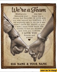 two people holding hands with the words we're a team