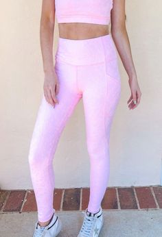 - 78% Nylon, 22% Spandex - High waisted - Pockets - True to size - Model is pictured in a size small Transgender Leggings, Tight High-waisted Nylon Activewear, Tight High Waist Nylon Activewear, High Waist Tight Nylon Activewear, Spring Compression Workout Pants, High-rise Fitted Activewear With Elastic Waistband, Fitted Full-length Nylon Activewear, Fitted High-waist Activewear With Waistband, Fitted High Waist Activewear With Waistband