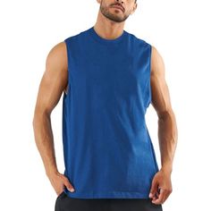 Lightweight, comfortable, and fashionable Mens Sleeveless Cotton Tank Top for sensitive skin. Basic and solid colors designed for daily natural wear for men. Men's Athletic Collection: Crafted for the Everyday Athlete Color: Blue.  Gender: male.  Age Group: adult. Blue Sleeveless Tank Top For Gym, Blue Cotton Sporty Muscle Tee, Casual Blue Sports Vest, Sporty Blue Cotton Muscle Tee, Solid Cotton Moisture-wicking Tank Top, Solid Moisture-wicking Cotton Tank Top, Solid Cotton Tank Top With Moisture-wicking, Cotton Sports Vest, Blue Cotton Tank Top For Workout