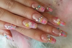 Pretty pastel plaid Japanese Nails, Gem Nails, Cute Nail Art, Funky Nails, Pretty Acrylic Nails