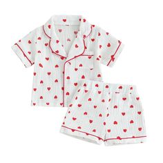 Fall in love with our HEARTS Muslin Pyjamas for baby girls! Featuring a playful hearts pattern, these pyjamas are perfect for Valentine's Day, or keeping cool and comfortable in the summer. Designed for your little sweetheart, these pyjamas are a must-have! Playful Printed Cotton Sleepwear, Cute Printed Cotton Sleepwear, Cotton Sleepover Sets For Summer, Family Matching Cotton Sleepwear For Sleepovers, Cute Printed Sets For Sleepover, Matching Sets For Spring Pajama Party, Cute Printed Loungewear Sets, Sweet Cotton Sleepwear For Sleepover, Printed White Sleepover Sets