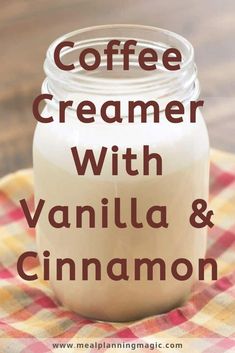 coffee creamer with vanilla and cinnamon in a glass jar on a checkered cloth