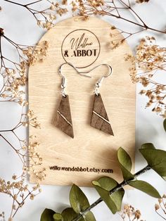 Minimalist Brown Earrings As Gift, Minimalist Brown Earrings For Gift, Dangle Earrings With Inlay For Gift, Valentine's Day Brass Drop Earrings, Brown Geometric Earrings As Gift, Brown Geometric Earrings Gift, Wood Veneer Earrings, Wooden Geometric Earrings, Aesthetic Earrings