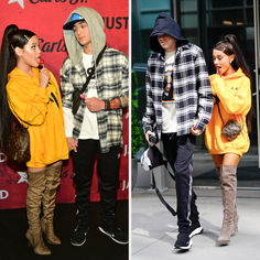 Jenna Ortega and Asher Angel dressed up as Ariana Grande and Pete Davidson Demi Lovato Dress, Celeb Halloween Costumes, Nina Dobrev Dress, Ariana Grande And Pete Davidson, Celeb Halloween, Harry Styles Dress, Miley Cyrus Dress, Angel Dress Up, Kylie Jenner Dress