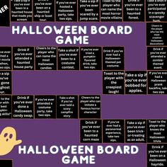 a halloween board game with words and pictures on it