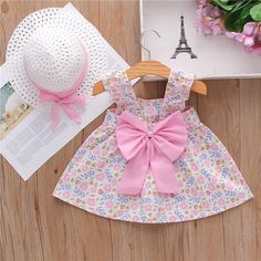 New Born Girl Sleeveless Flowers Print Big Bowknot Cami Dress - PrettyKid Summer Dress For Baby Girl, New Born Baby Dresses Designs, New Born Baby Girls Outfit, Born Baby Dress, Newborn Baby Dresses, Baby Summer Dresses, Girls Cotton Dresses