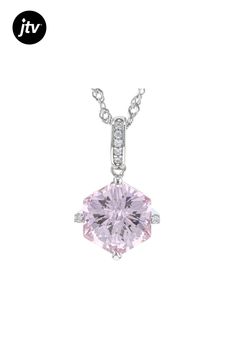 Bella Luce�� pink and white diamond simulants 8.11ctw hexagon and round, rhodium over sterling silver hexagon cut pendant. Includes a 18" L x 0.03" W singapore chain that has a 2" extender and lobster claw clasp closure. Pendant measures approximately 0.50" L x 0.50" W and has a 2mm bail. Diamond equivalent weight is 4.92ctw. Diamond Simulant, White Diamond, Pink And White, Lobster Claw, Singapore, Cubic Zirconia, Sterling Silver, Chain, Pendant